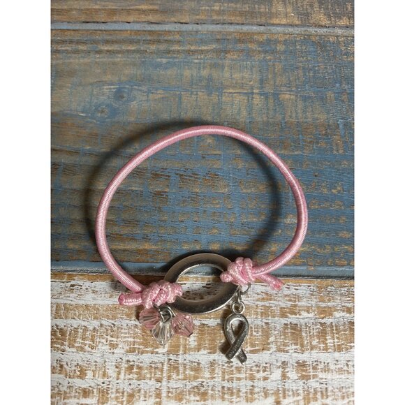 Breast Cancer Awareness Hope Pink Cord Bracelet With Charm - Picture 2 of 2